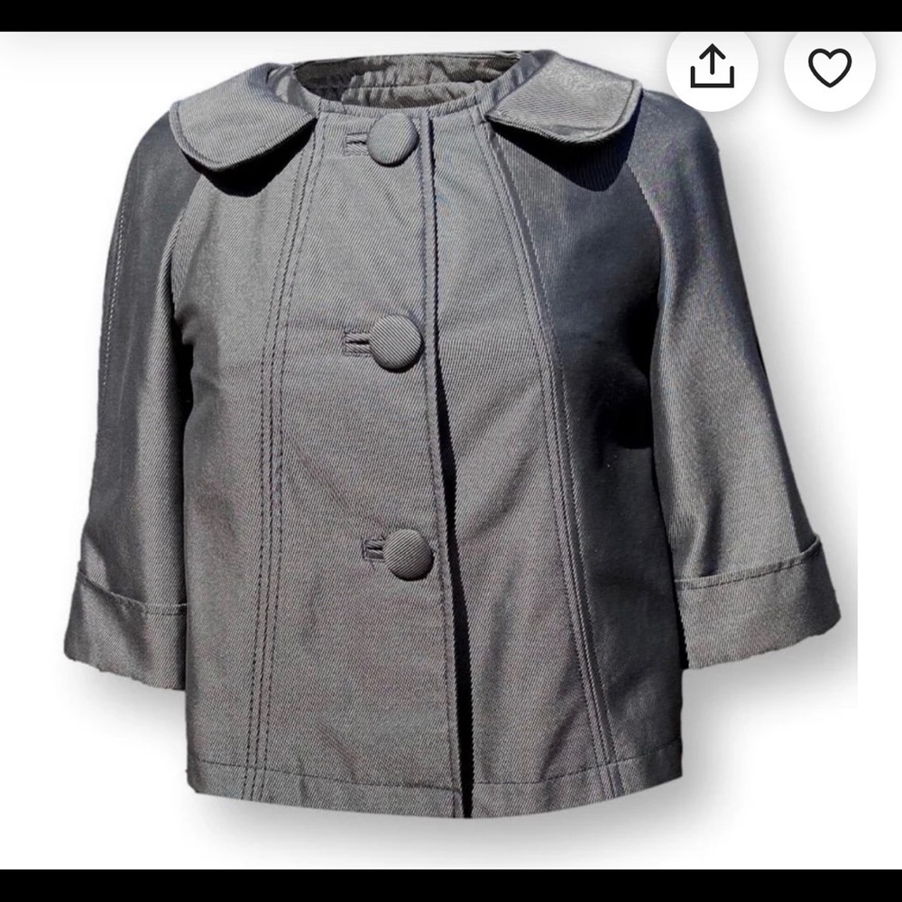 Ambition Dark Charcoal Gray 3 Button 3/4
Sleeve Round Collar Crop Swing Jacket